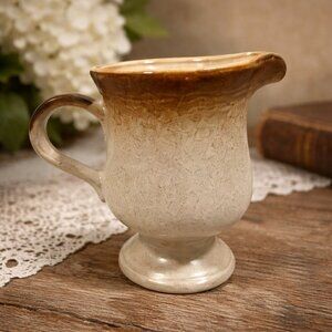 Vintage MIKASA E9000 Whole Wheat Stoneware Creamer Footed Pitcher Speckled Fade
